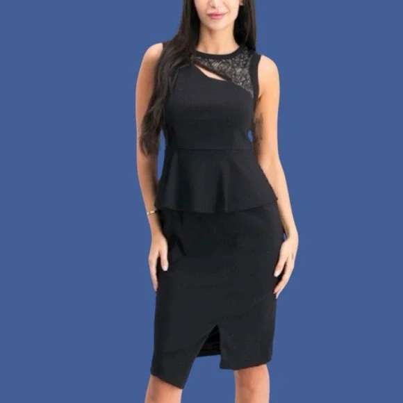 Vintage Thalia Sodi Peplum Asymmetric‎ Dress Sz 12 Lace Cutout - Picture 2 of 11